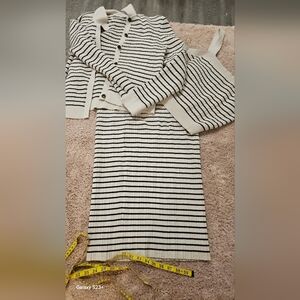 MARLED 3 PIECE BLACK AND CREME STRIPED KNIT SET